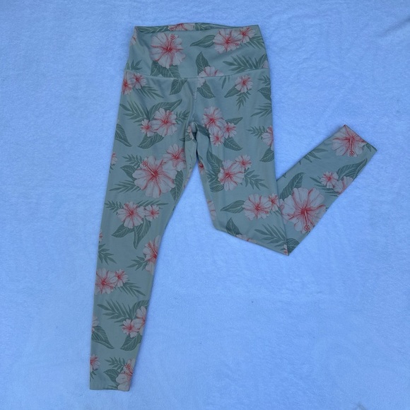 GLYDER  Floral Print Women's Leggings - White and Pink size M - Picture 2 of 9